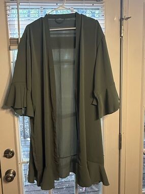 Lightweight Sage Green Ruffle Sleeve Open Front Robe